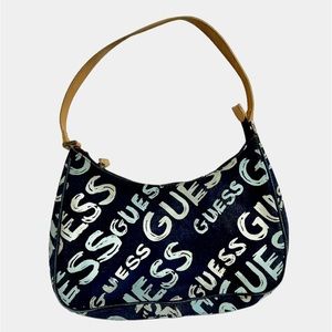 90s Y2K Vintage GUESS Denim Mini Small Baguette s Shoulder Bag